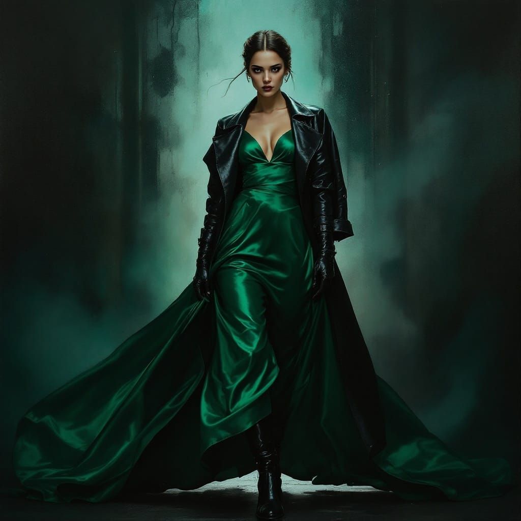 Confident Elegance in Emerald Green and Black