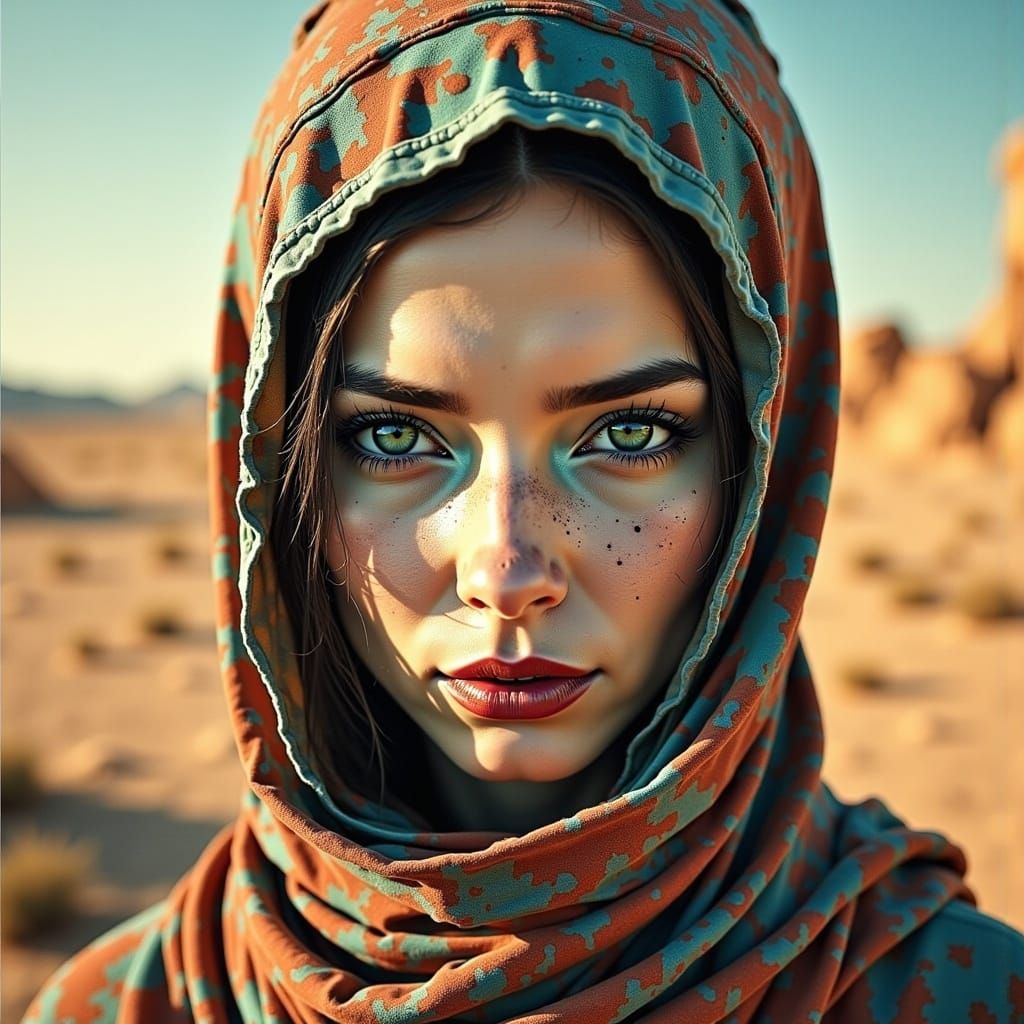 Martian Girl Portrait in Surreal Gouache Collage