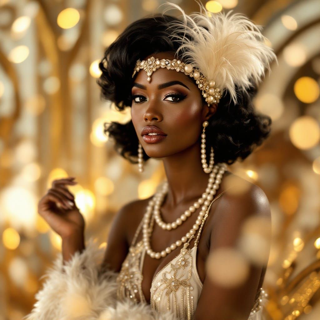 Elegant Flapper Woman in Art Deco Style