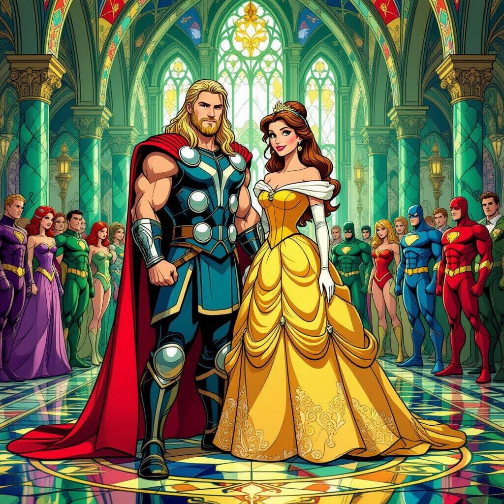 Thor and Belle in Emerald Palace, Comic Book Art