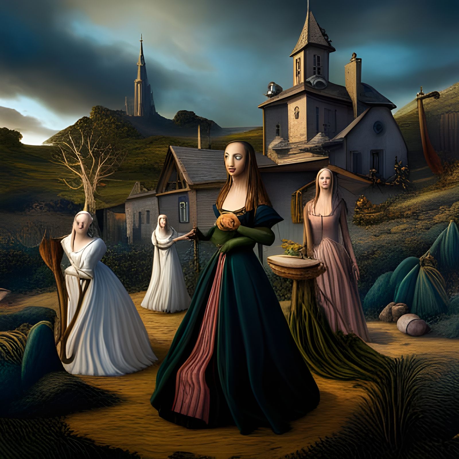 Surreal Medieval Witches in Fantasy Art Style
