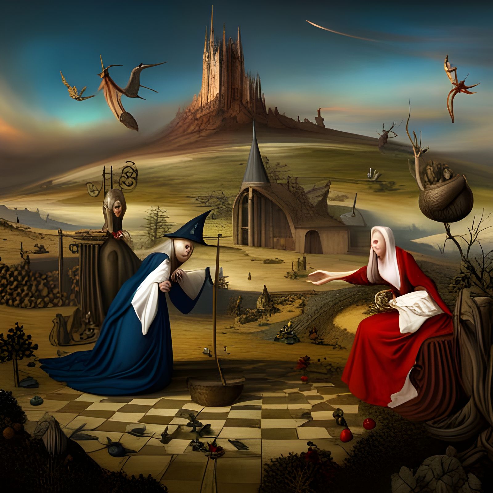 Surreal Medieval Witches in Fantasy Art Style