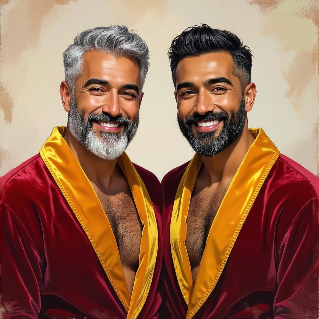Handsome Men in Red Robes: Impressionist Oil Painting