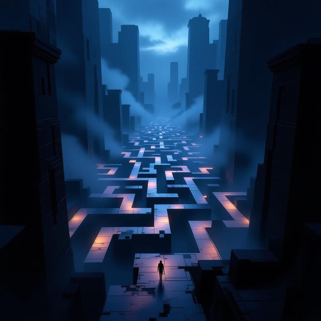 Challenging Maze at Dusk in Dark Fantasy Style