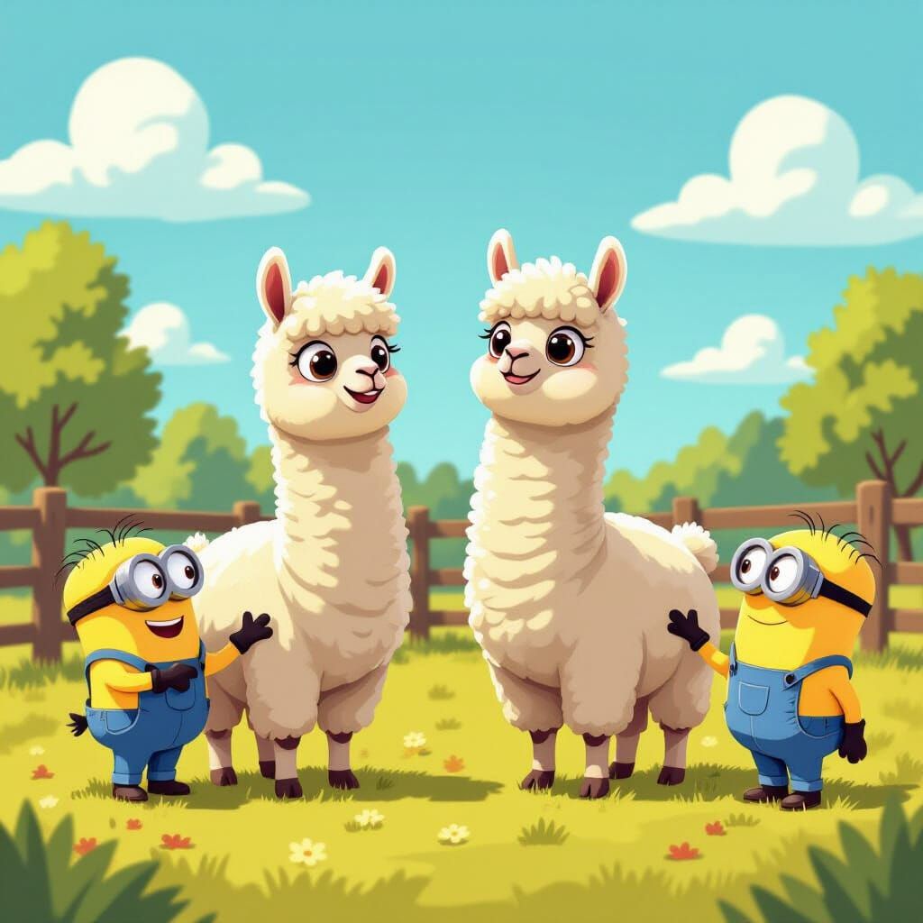 Alpacas Cared for by Minions: Cartoon Art
