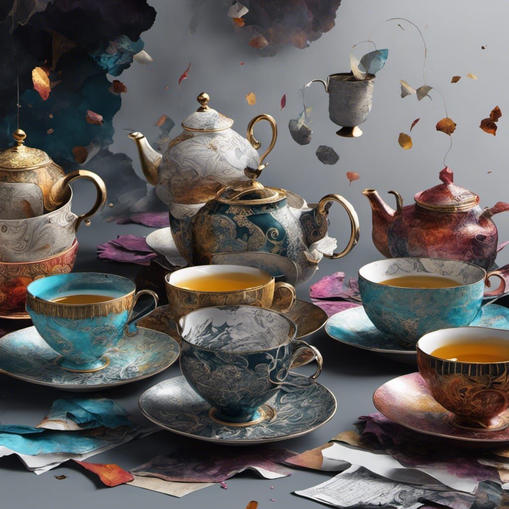 Modern Boho Collage of Tea Cups