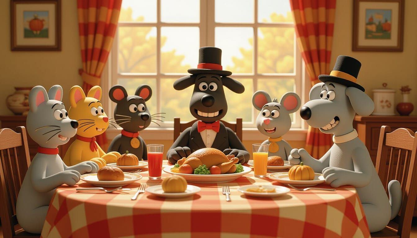 Claymation Thanksgiving Feast with Animals