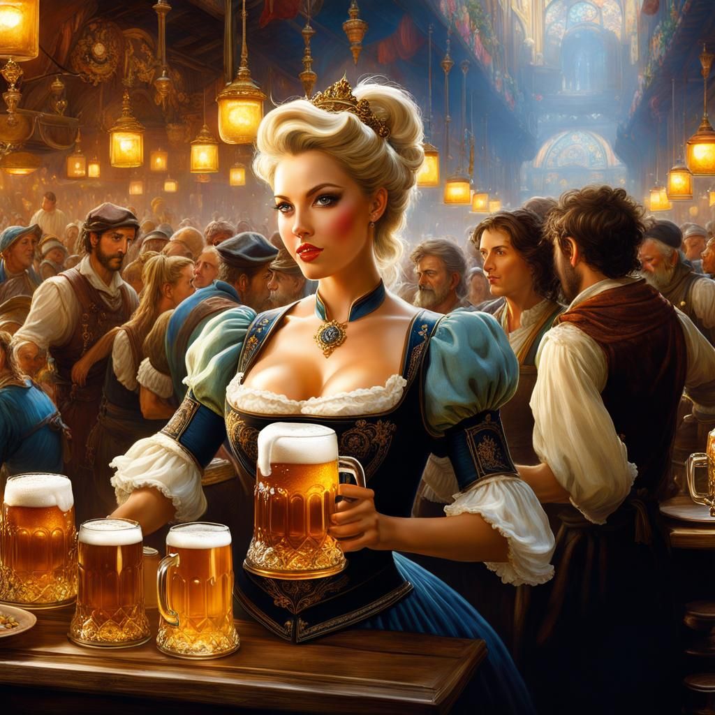 Miniature Beer Festival with Crowds, Digital Illustration