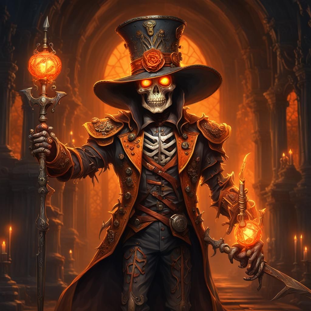 Skeleton in Orange Suit: Dark Fantasy Concept Art