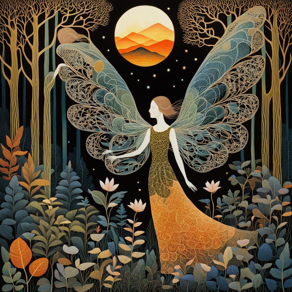 Surreal Folk-Art Goddess Emerges from Whimsical Forest