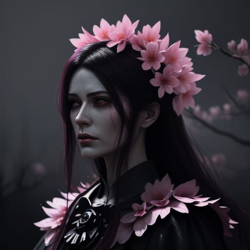Ethereal Dark Fantasy Portrait with Sakura Aura