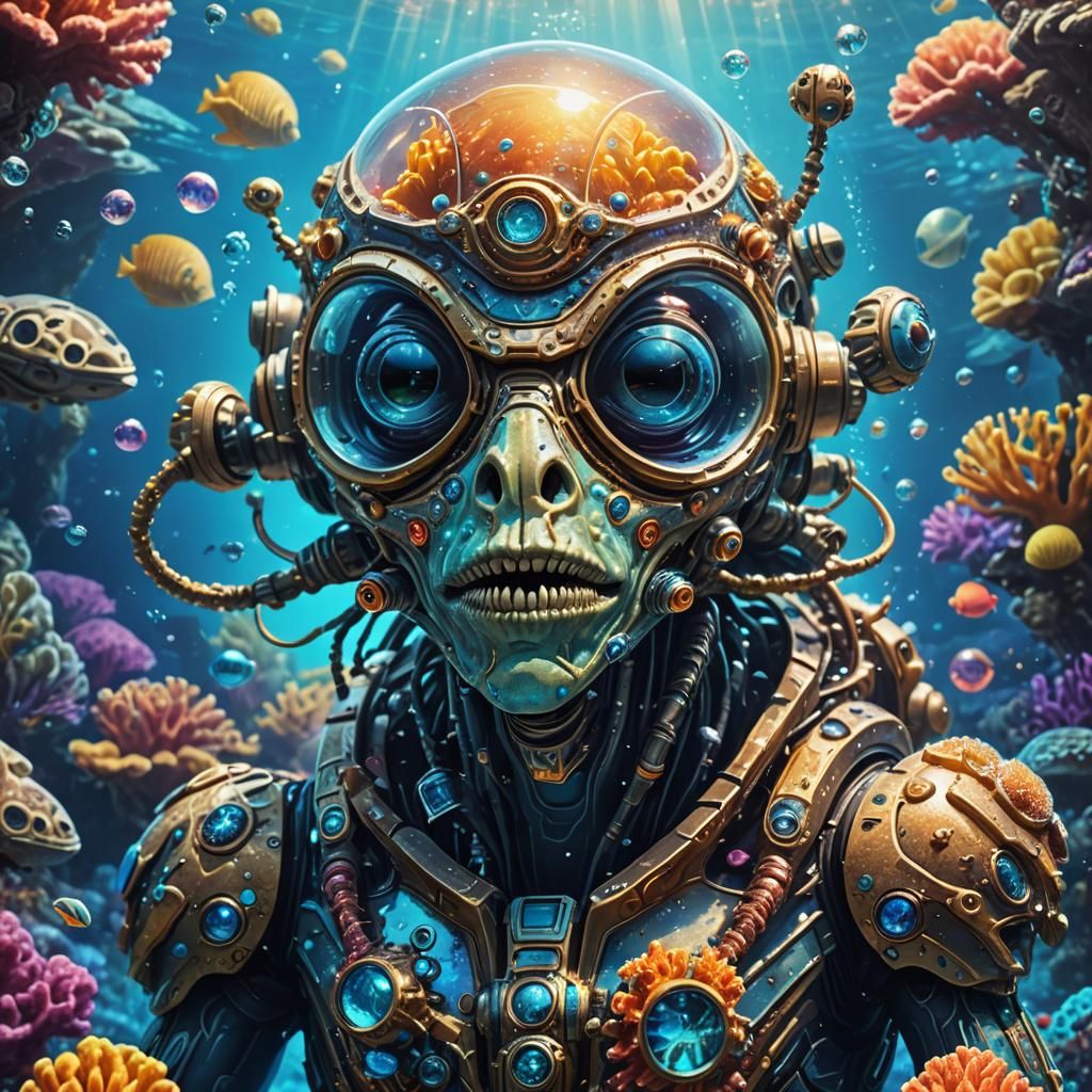 Aquatic Alien Sci-Fi Illustration in Vibrant Colors
