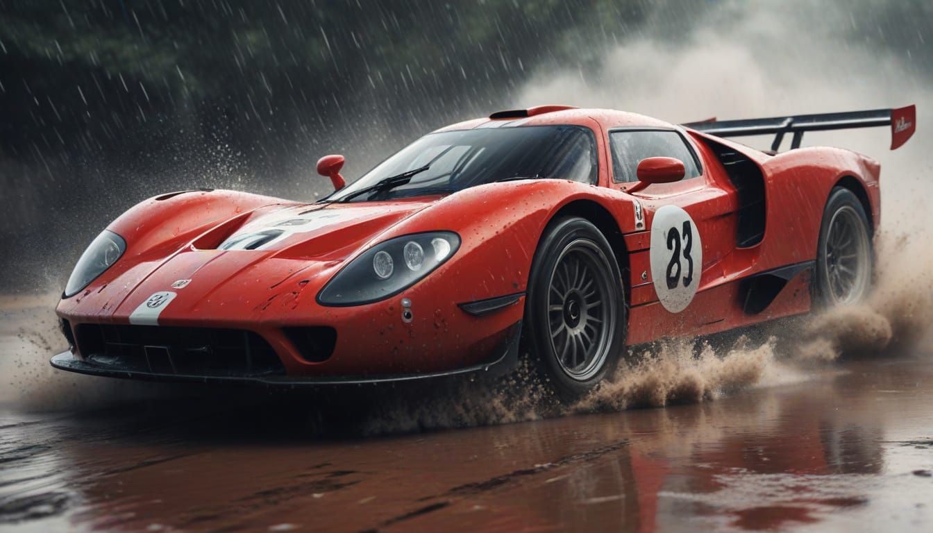 Racing car in the rain