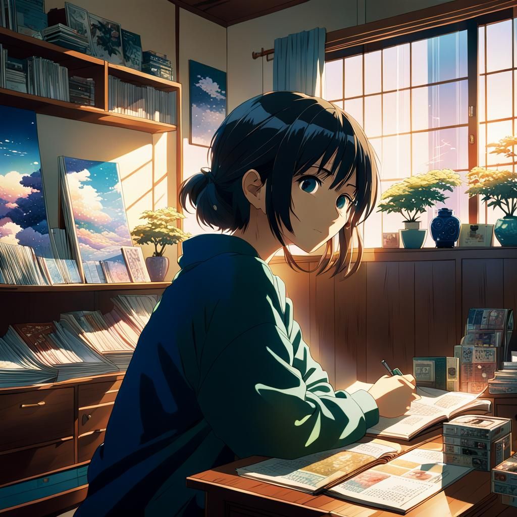 Otaku Girl in Anime Style Japanese Room