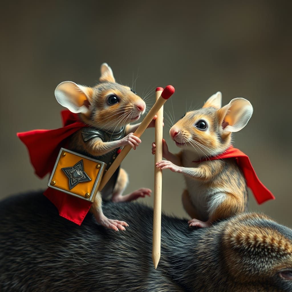 Whimsical Hyperrealistic Jousting Mice
