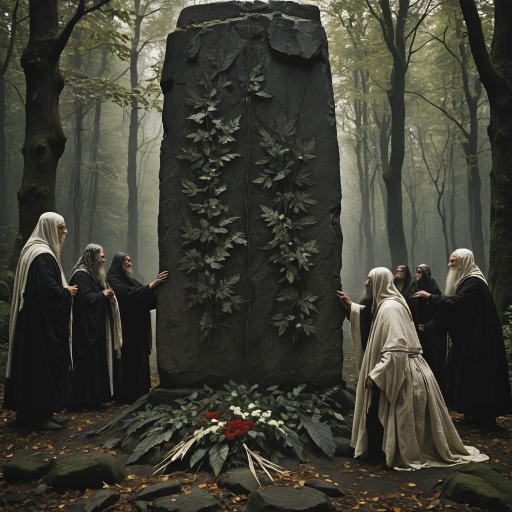 Pagan Druids Perform Ritual in Soft Light