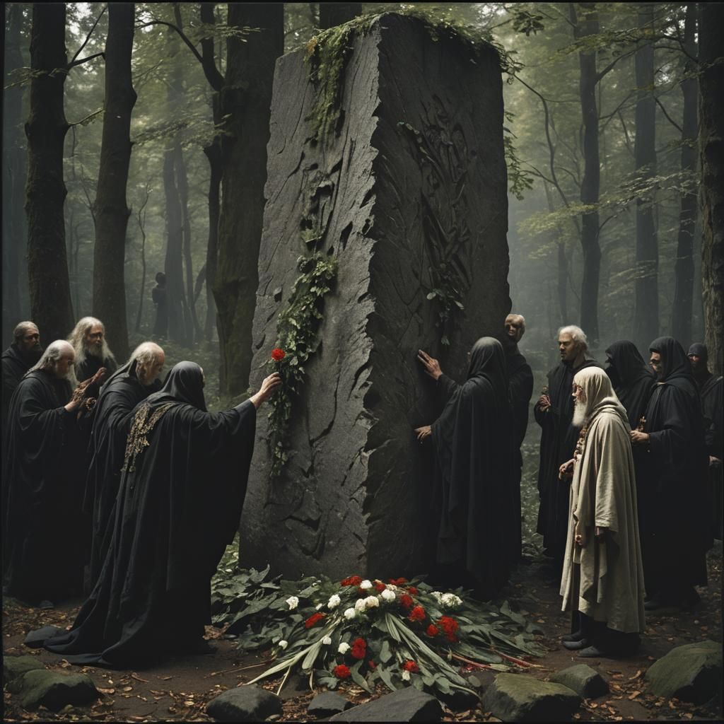 Pagan Druids Perform Ritual in Soft Light