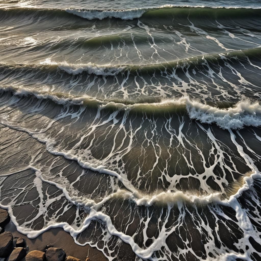 Moody Hyperrealistic Seascape with Crashing Waves