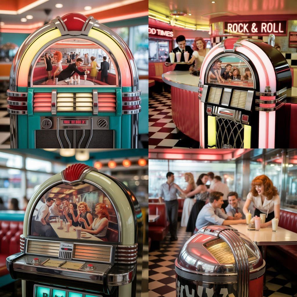 Retro Diner Jukebox Reflects Dancing Patrons