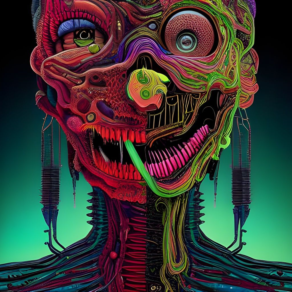 Complex Colorful Horror Artwork: Long Teeth of Humanity