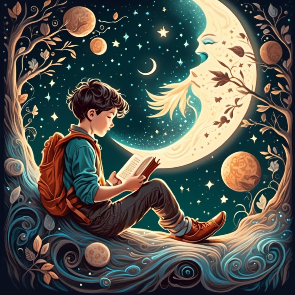 a boy reading a book