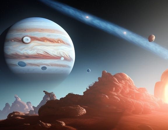 Spaceship and Jupiter in 3D Rendered Style