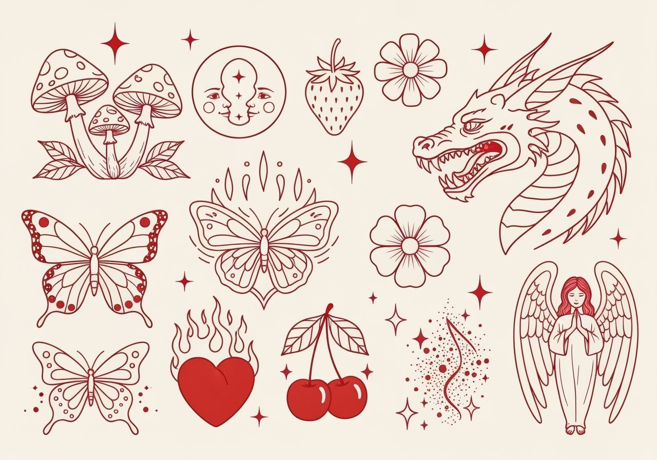 Collection of Red Tattoo Designs in Line Art
