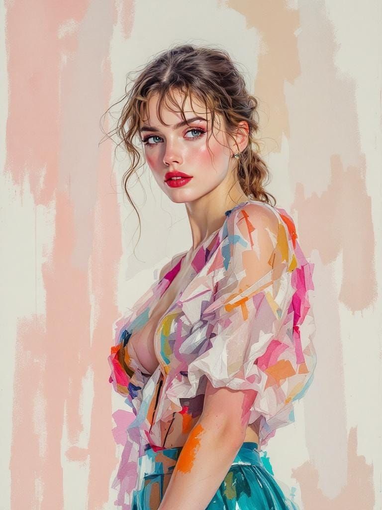 Elegant Pin-Up Girl with Transparent Watercolor Effects