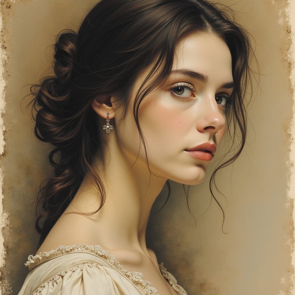 Portrait of a Beautiful Woman in the Style of Vermeer