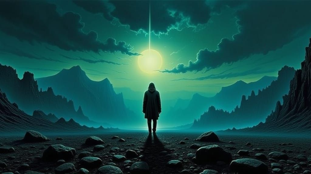 Dark Rocky Plain Under Vague Light