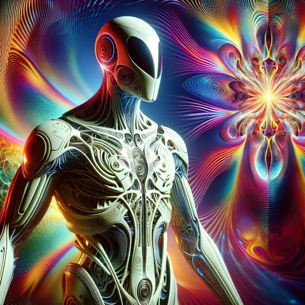 Cybernetic Beast Emerges in Hypnotic Aura