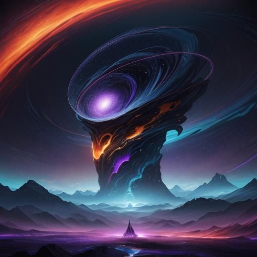 Gigantic Cosmic Entity Warping Space in Matte Painting Style