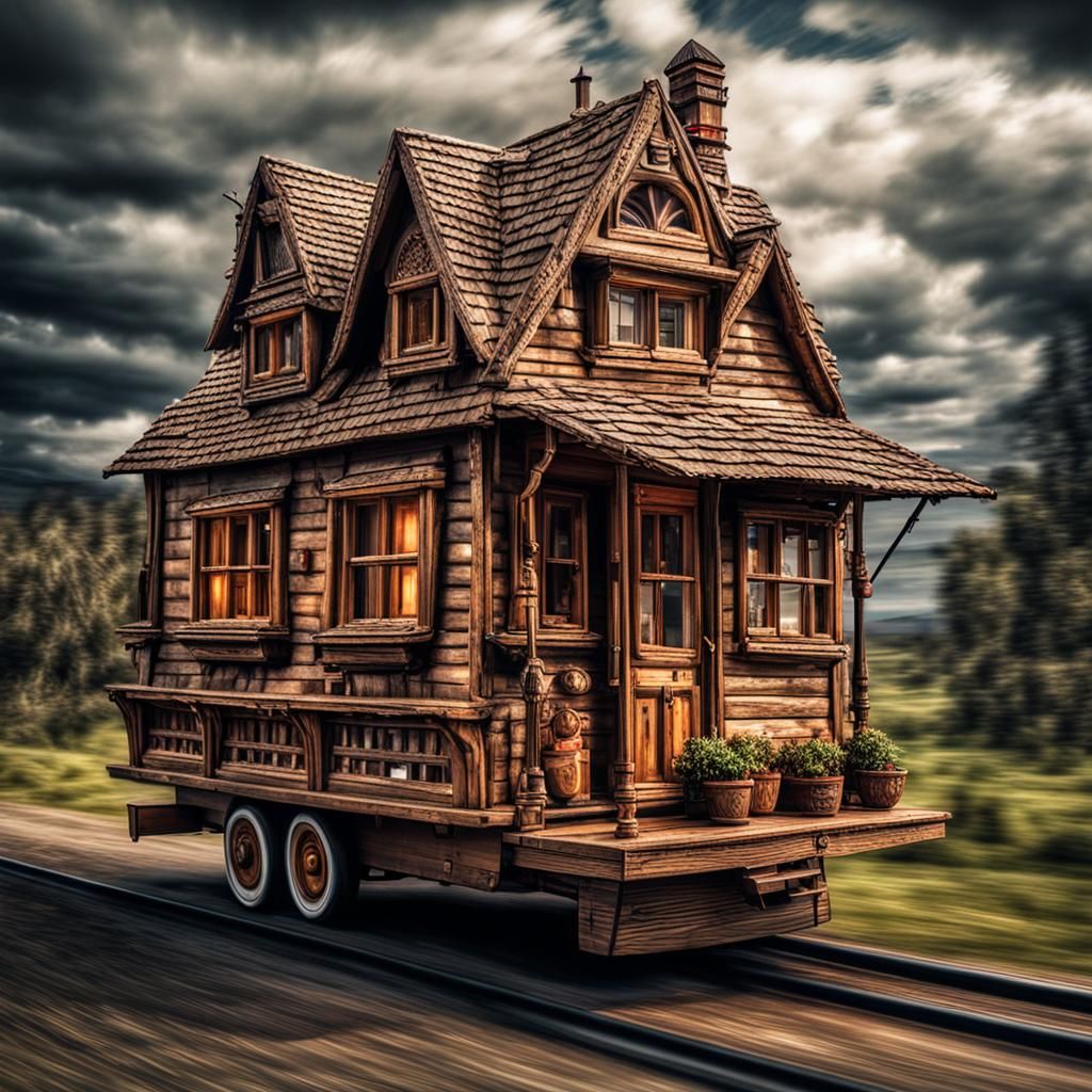 Magical House on Wheels: Hyperrealistic Journey