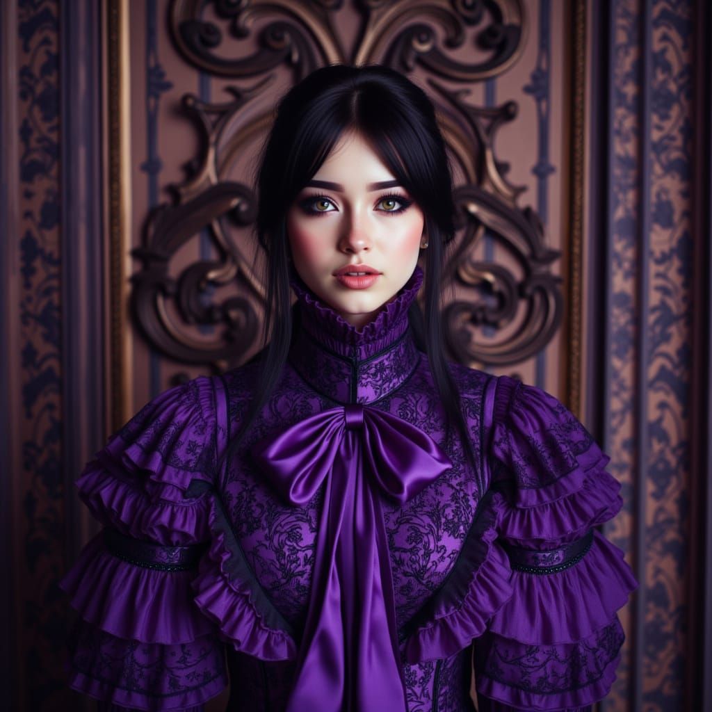 Baroque Woman in Ornate Purple and Violet Scene
