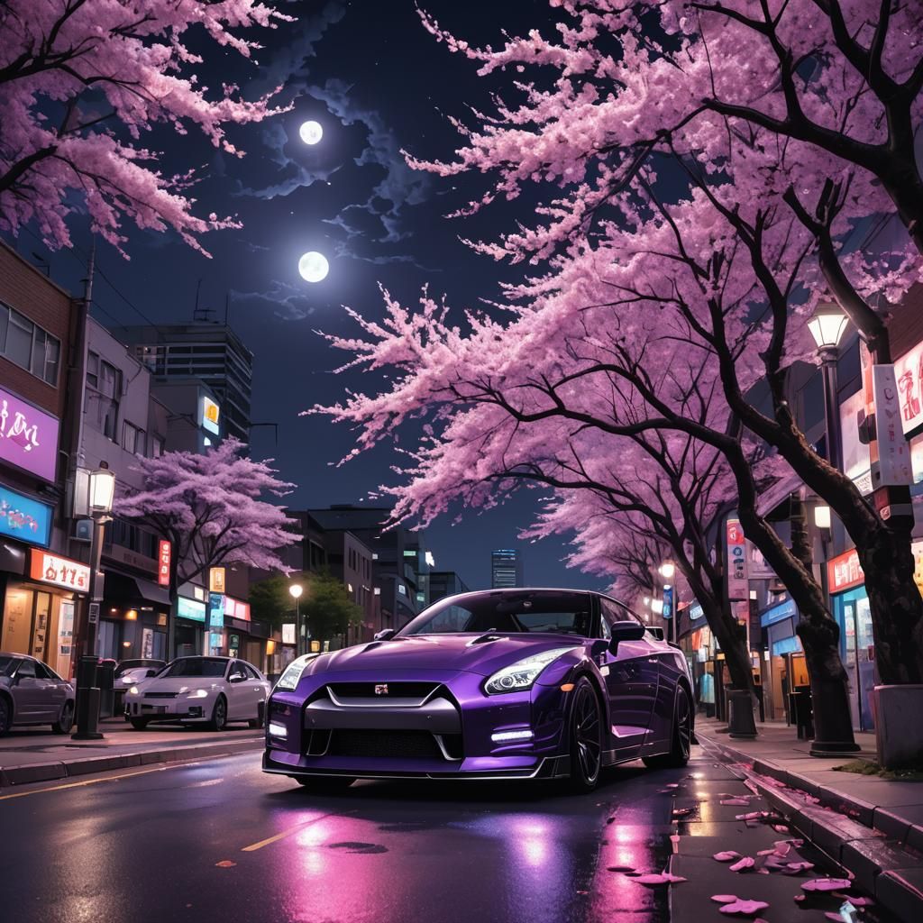 Midnight Purple GTR R35 in Comic Book Style