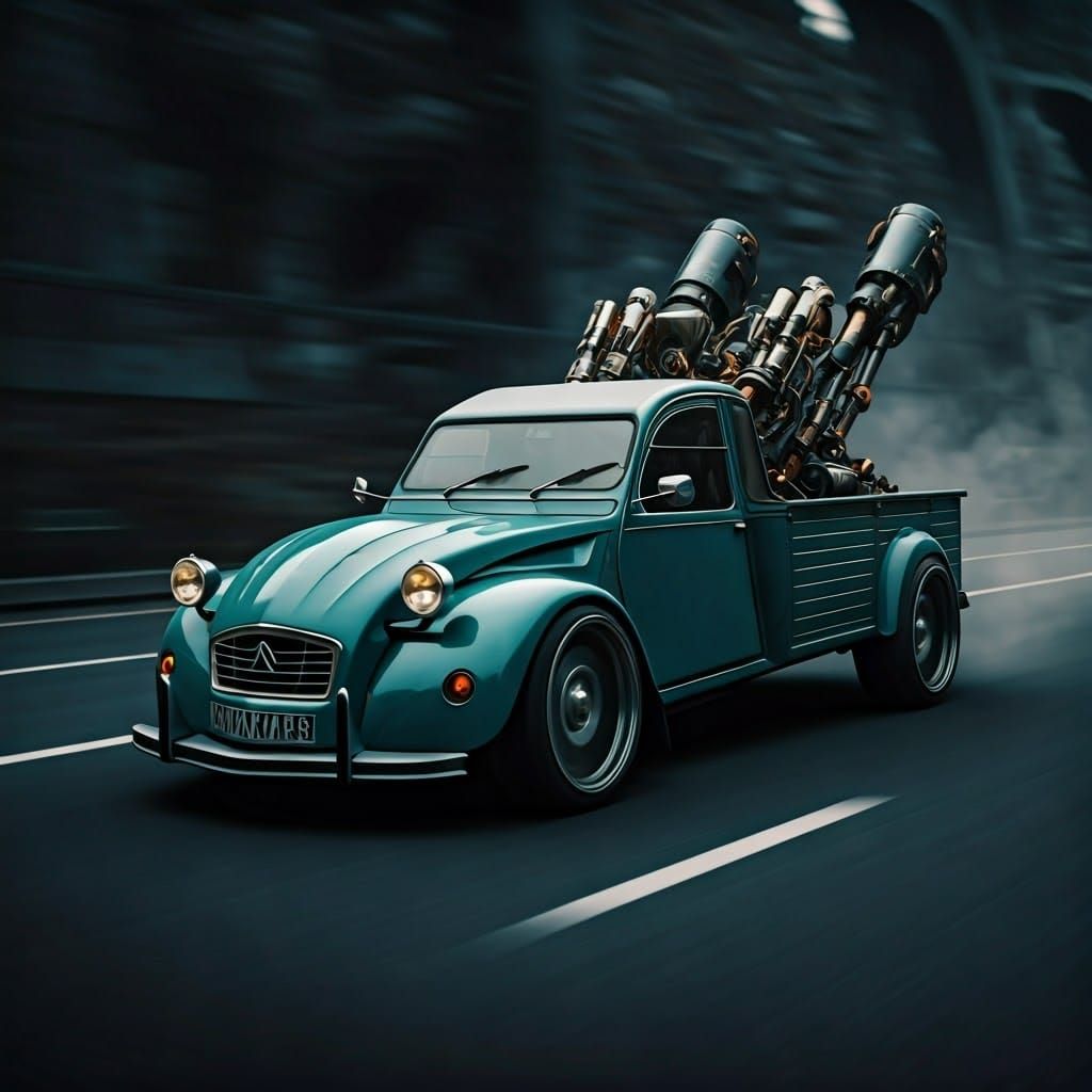 Steampunk Citroën 2CV Pick-up Ute in Full-Throttle Drag