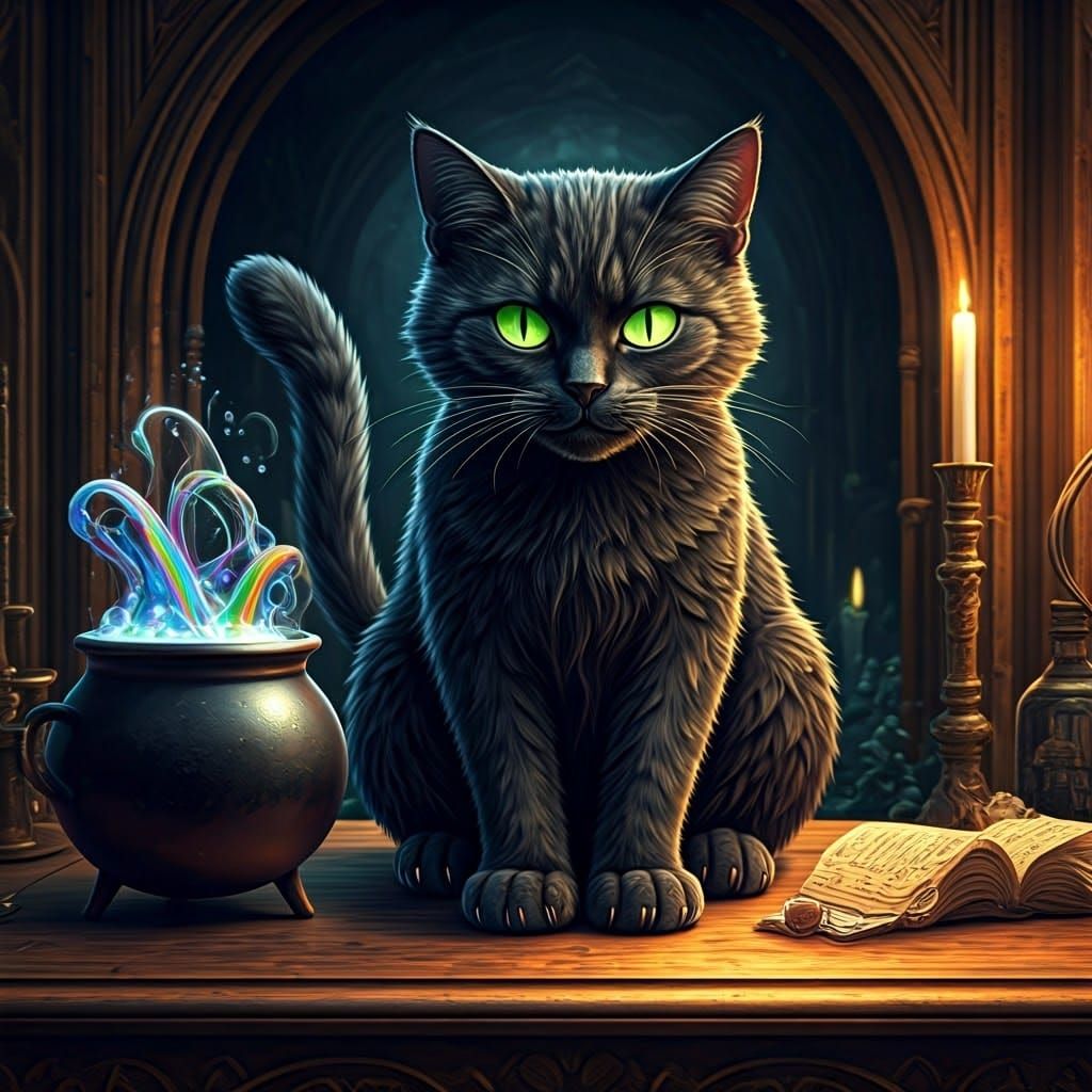 Stunning Glass Mosaic Art of a Mischievous Black Cat