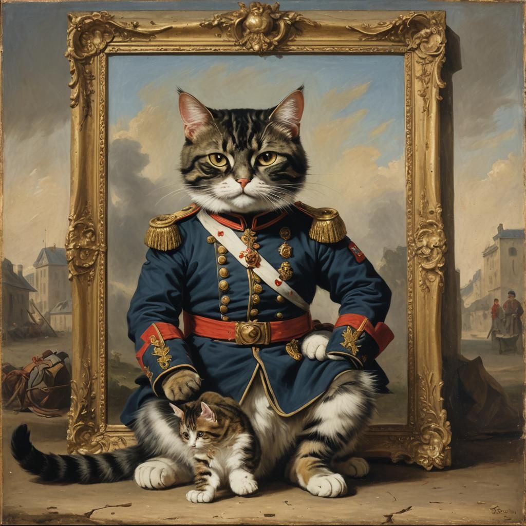 Cat Paints Cat General Portrait in Gilded Frame