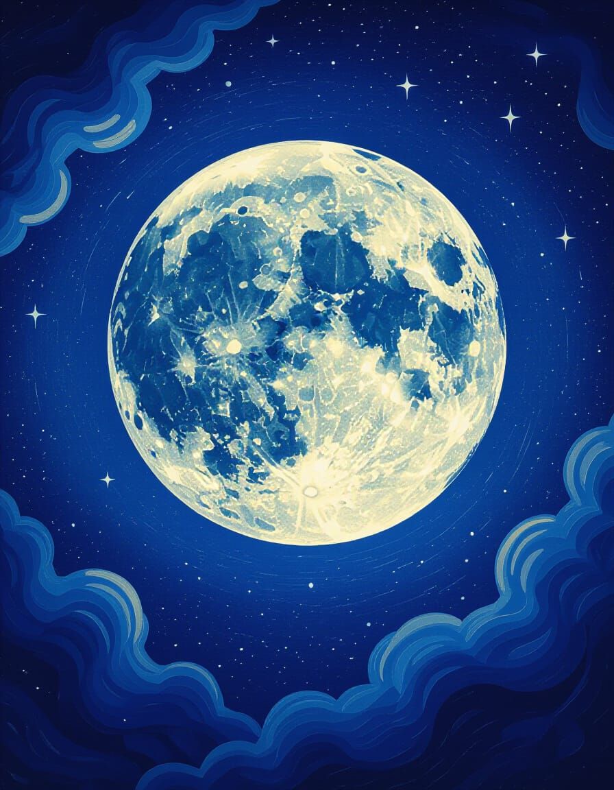 Van Gogh Style Starry Night with Luminous Moon