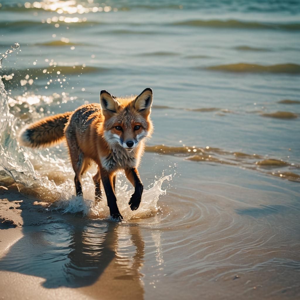 Fox Walks onto Beach in Cinematic Style