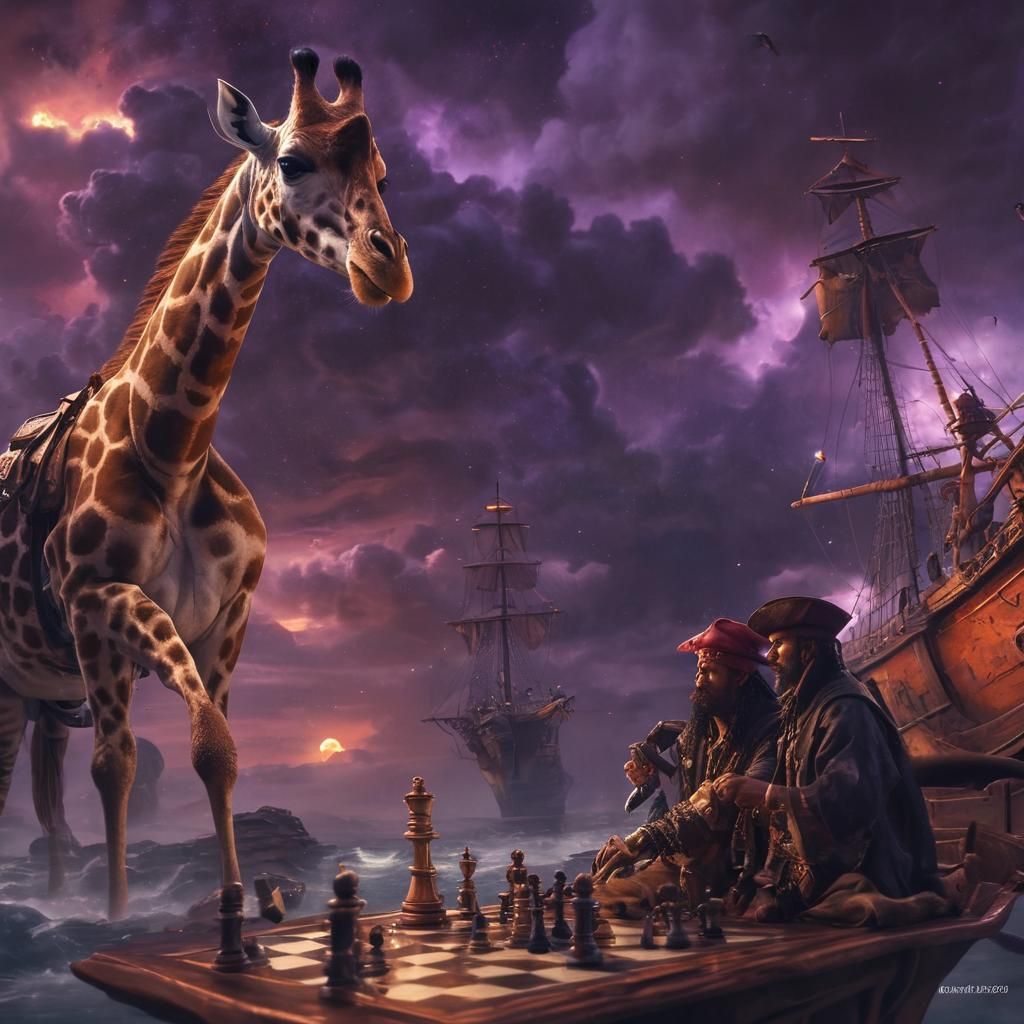 Giraffe and Pirate Chess Match on Jupiter