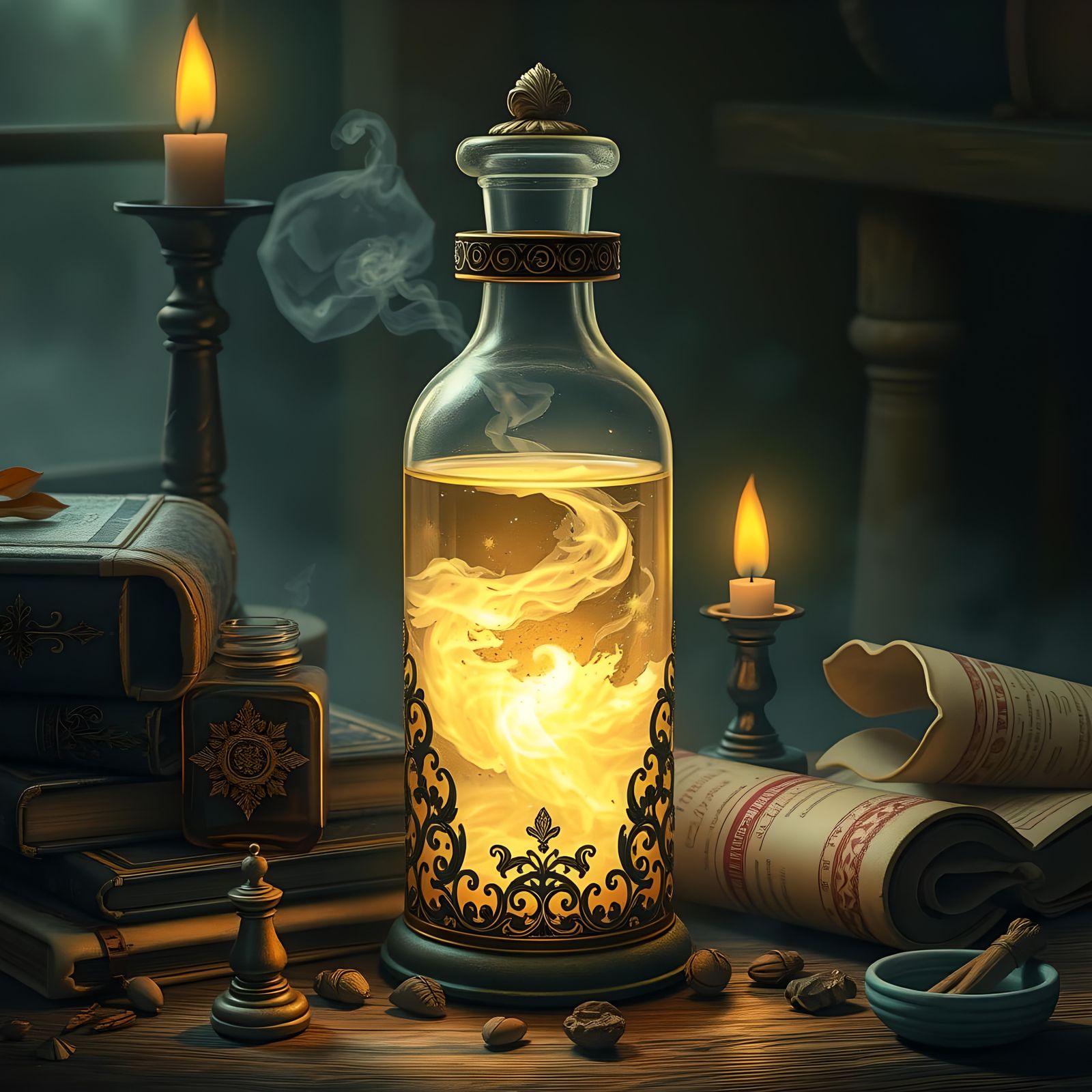 Glowing Potion Vial with Candlelight