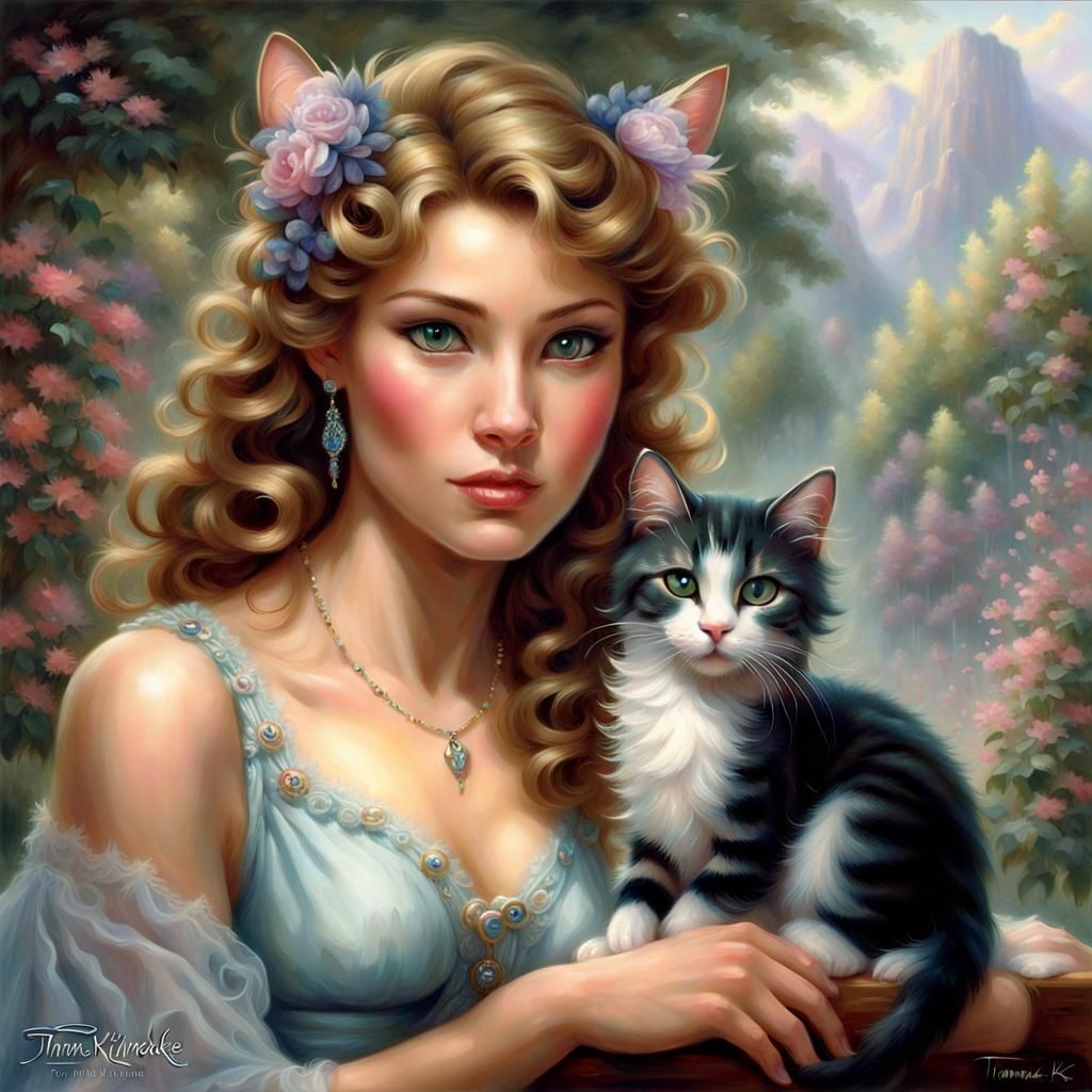 Feline Grace: Ethereal Cat-Woman Portrait