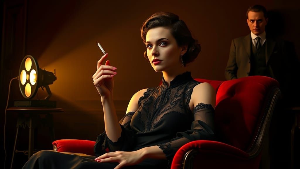 Sophisticated Woman in 1940s Film Noir Style