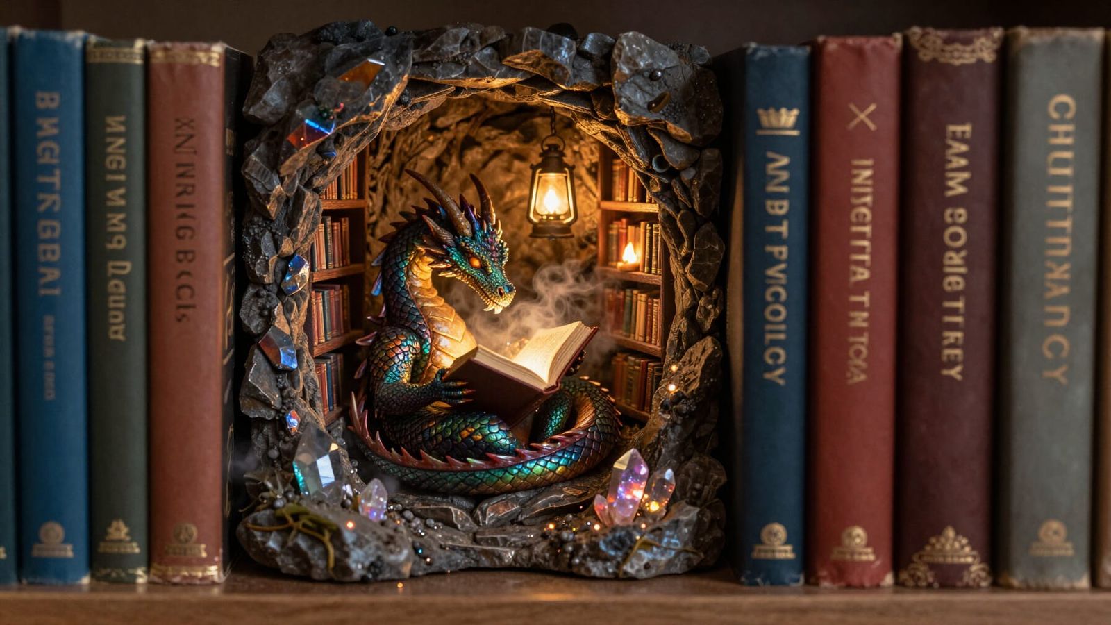 Dragon Reading in a Secret Cave Book Nook