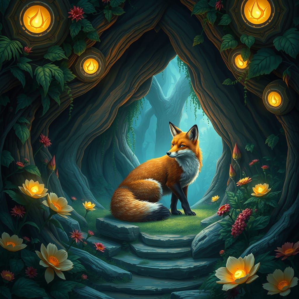 Mystical Fox Den in Detailed Matte Painting