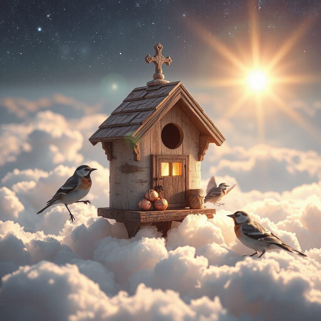 Heavenly Birdhouse in Lofi Anime Style