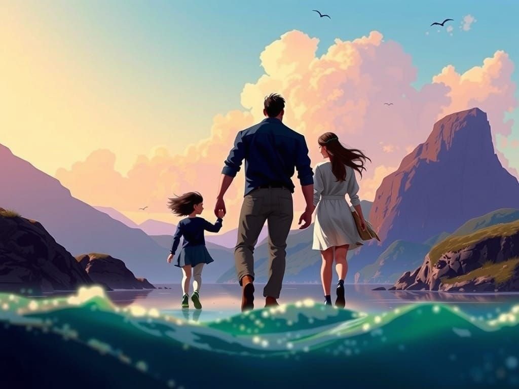 Family Embracing Tranquility at Sunset