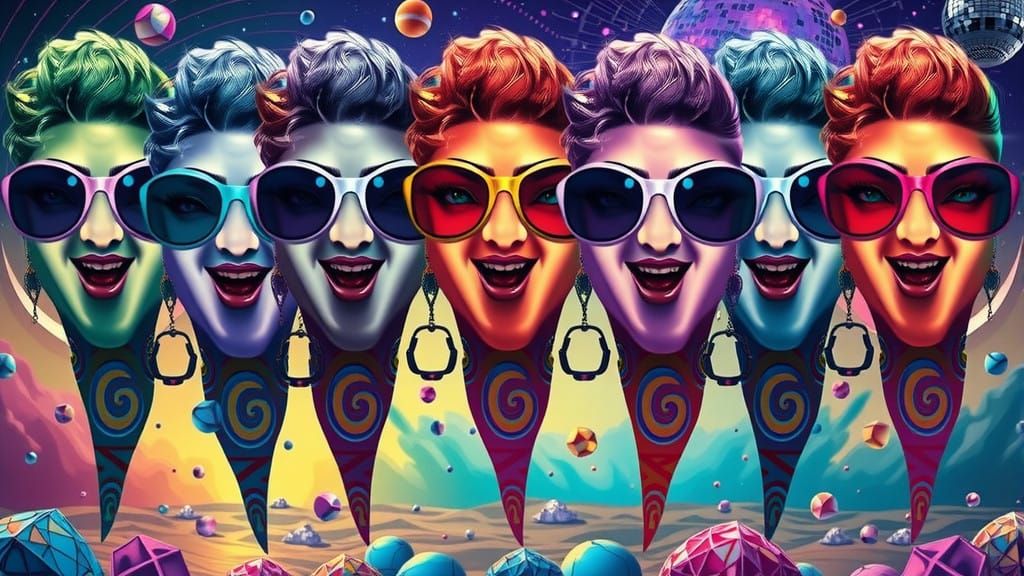 Surreal Funky Girl Radiates Joy in a Retro-Futuristic World
