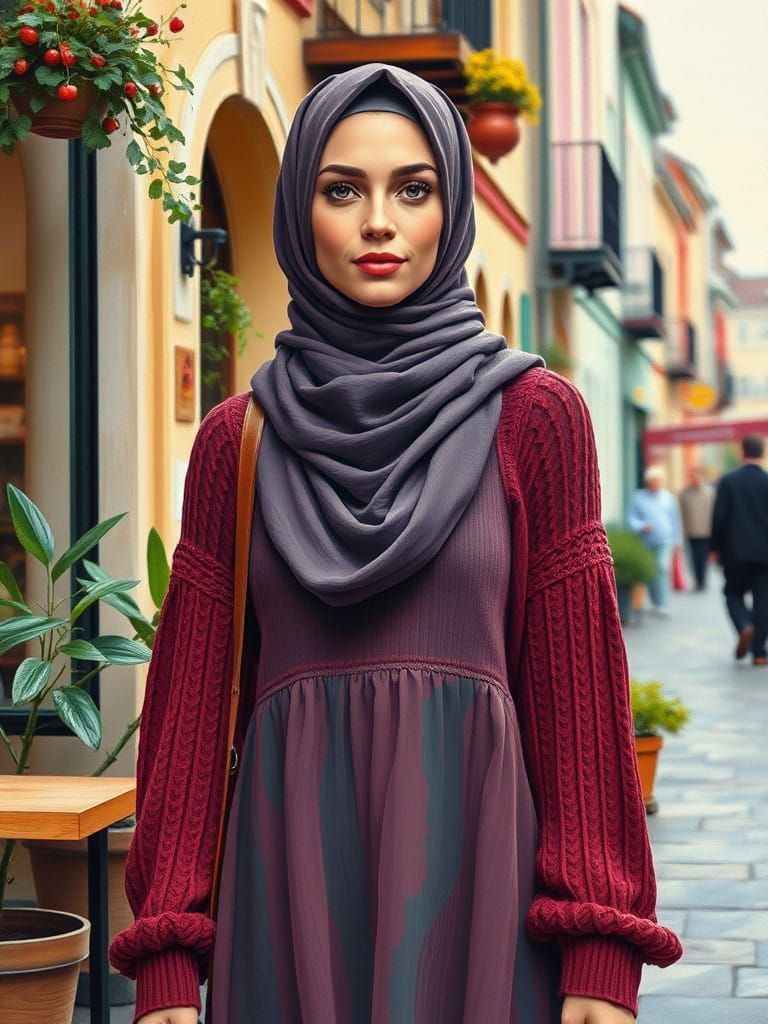 Surreal Portrait of a German Hijabi Woman in a Lush City